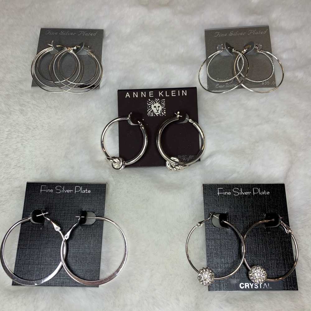 5 Pairs of Silver Hoop Earrings